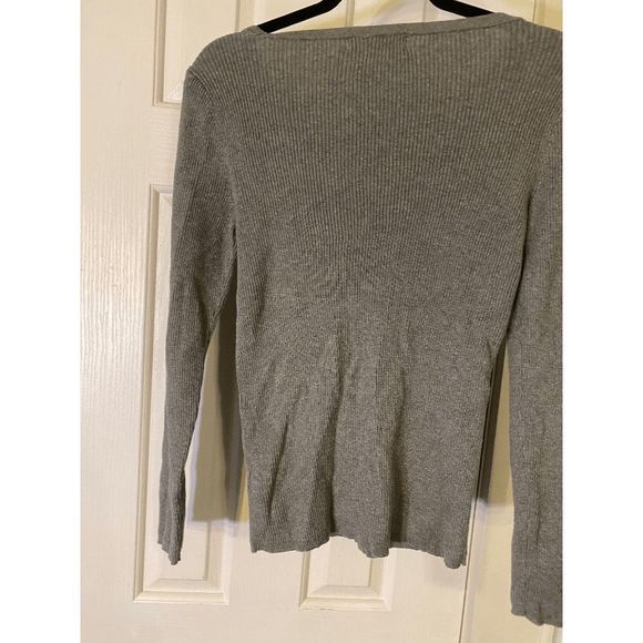 Lauren Ralph Lauren 🐾  Gray Ribbed Sweater Blouse Size Medium - Picture 4 of 6